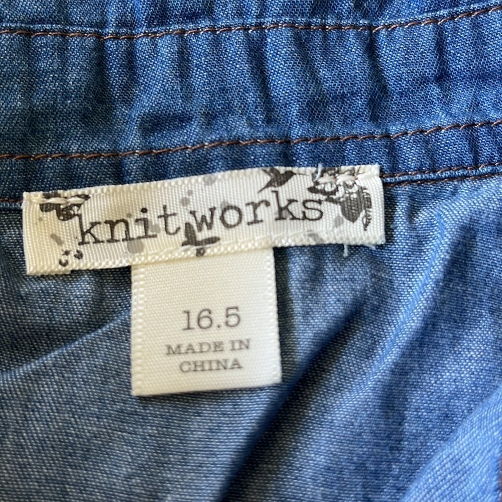 Knit Works Girls Tiered Denim Dress with Belt & Necklace blue/Mustard size 16.5 - Picture 5 of 12